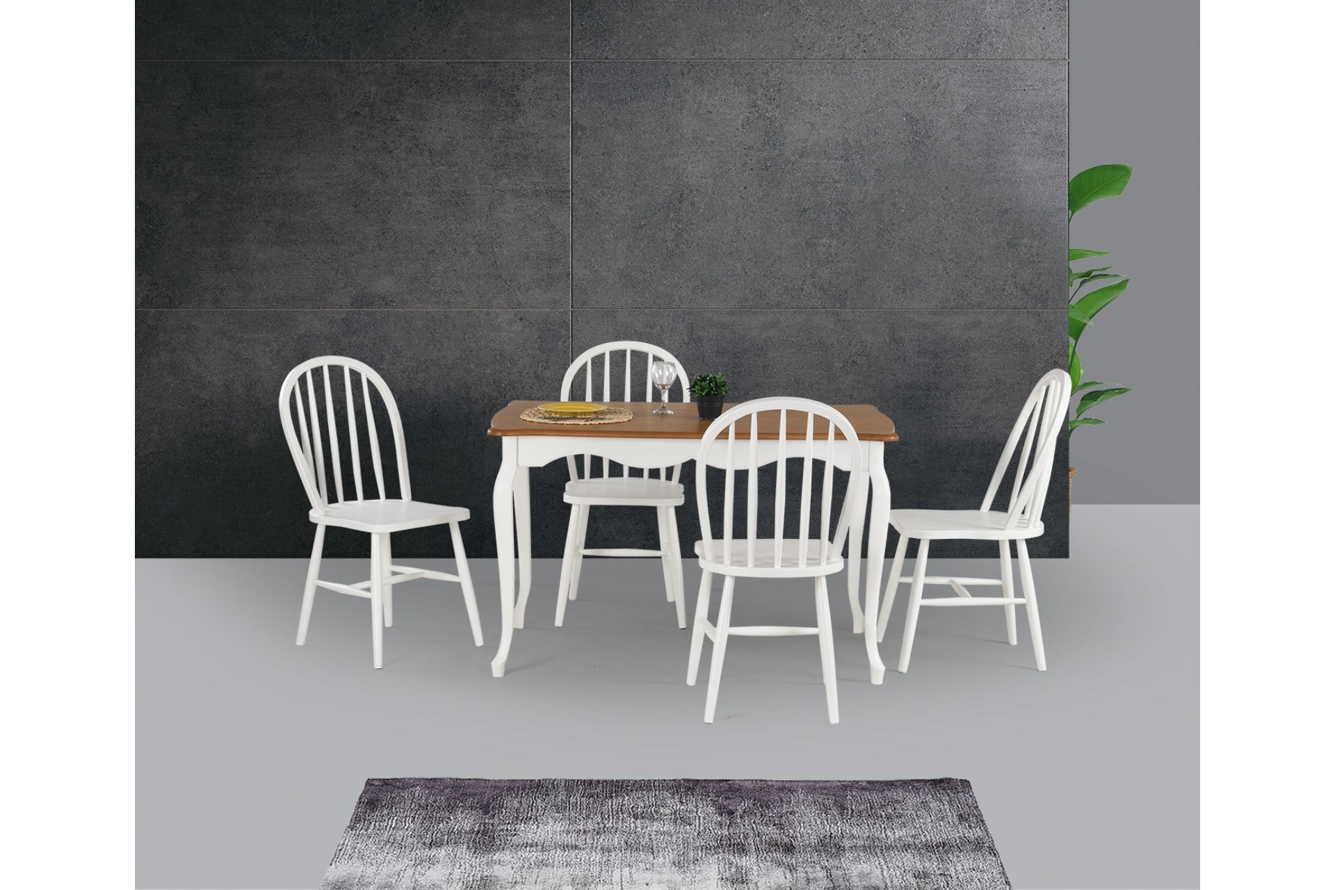 ADA LÜKENS MASA VE AMERİKAN SANDALYE TAKIMI, EKRU, 125x80