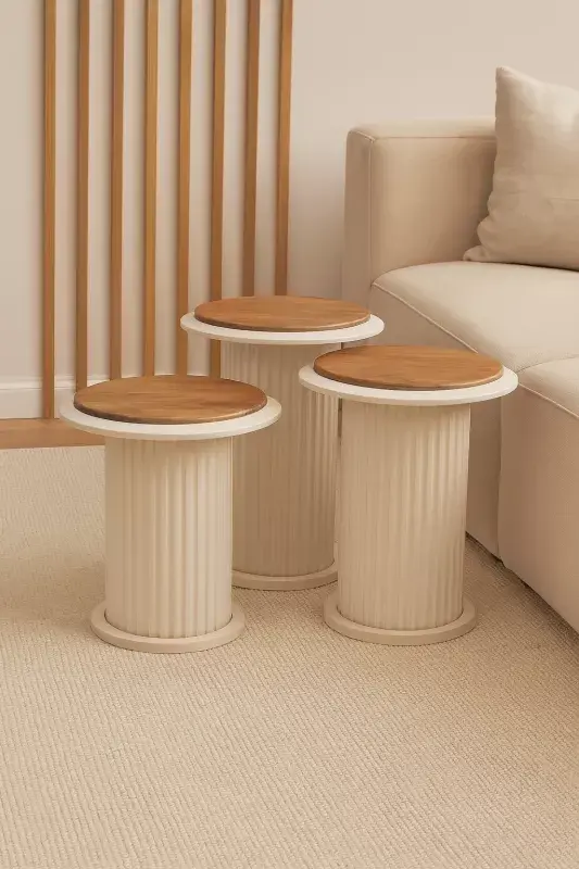 BOHEM ECE ZİGON SEHPA, EKRU-CEVİZ