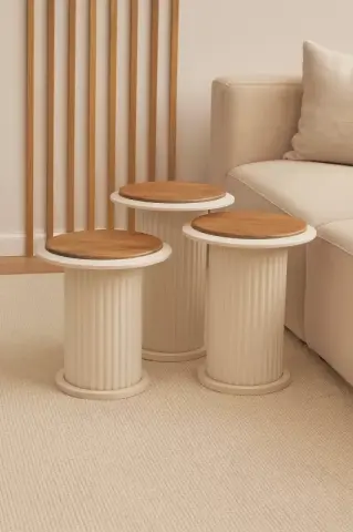 BOHEM ECE ZİGON SEHPA, EKRU-CEVİZ