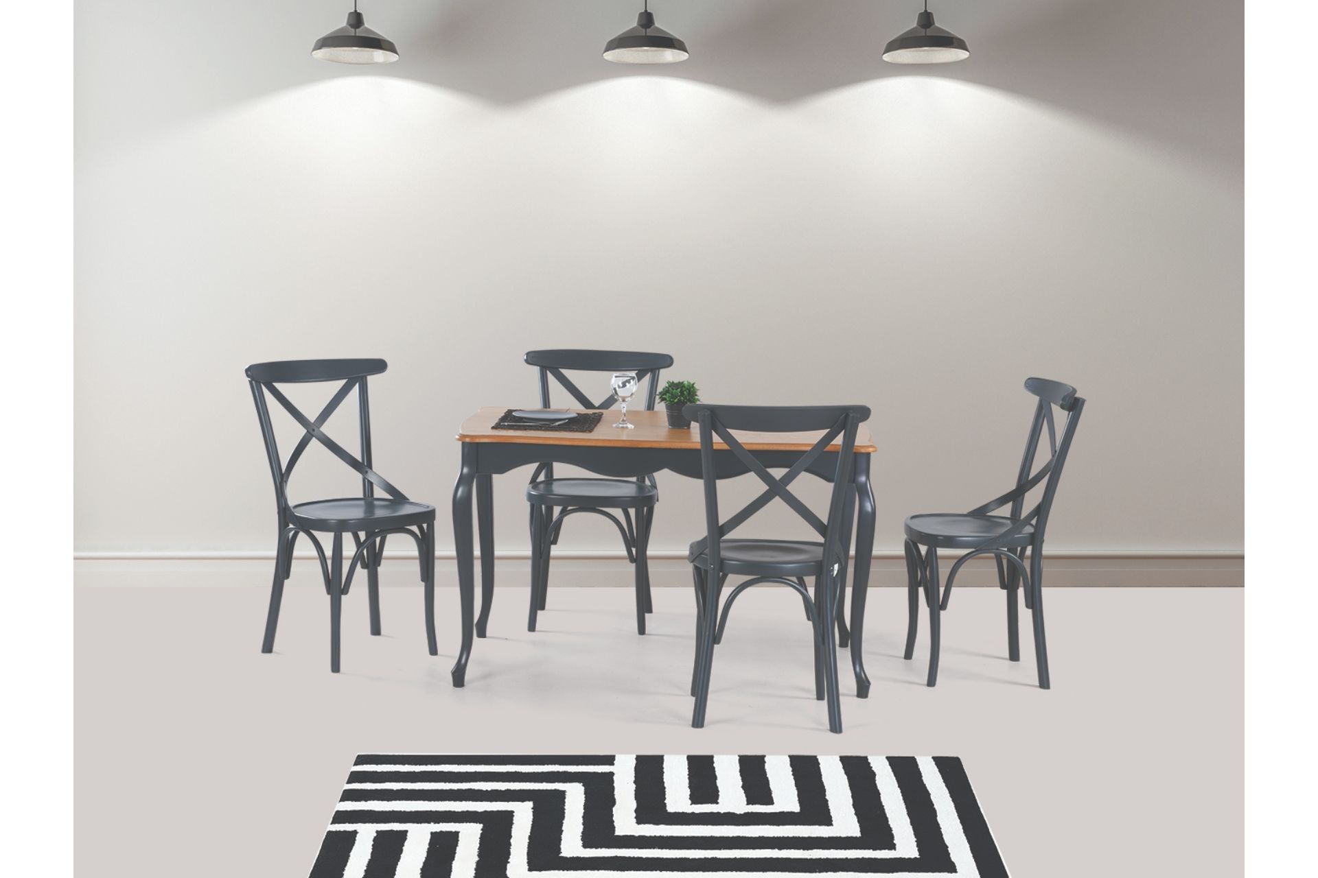 ADA LÜKENS MASA VE ÇARPI ÇITALI TONET SANDALYE TAKIMI, MEŞE ANTRASİT, 125x80
