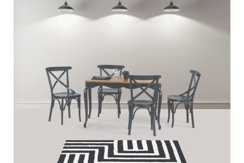 ADA LÜKENS MASA VE ÇARPI ÇITALI TONET SANDALYE TAKIMI, MEŞE ANTRASİT, 125x80