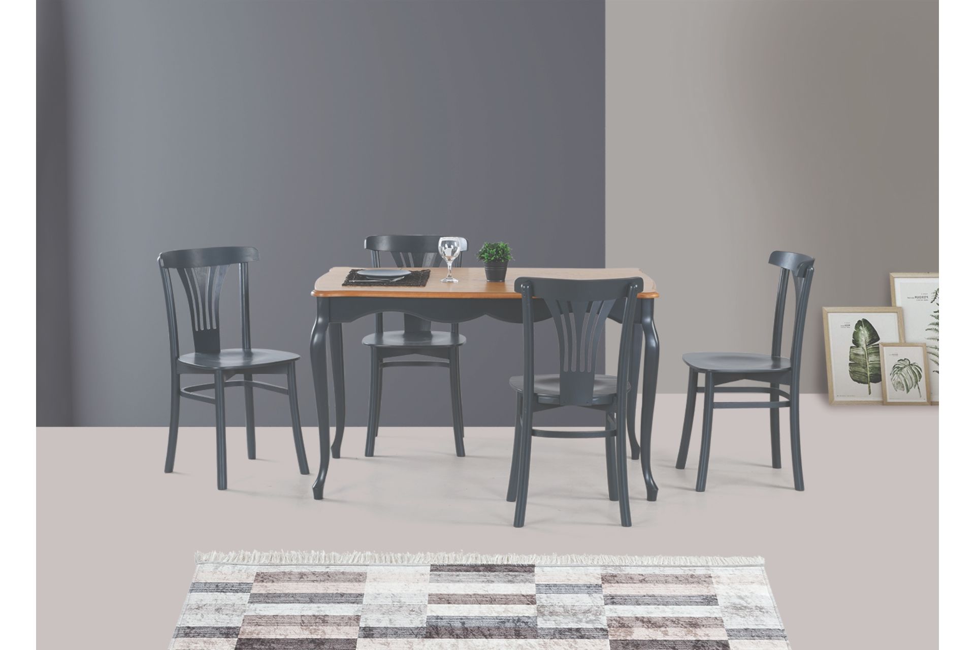 ADA LÜKENS MASA VE DEKOPAJLI SANDALYE TAKIMI, MEŞE ANTRASİT, 125x80