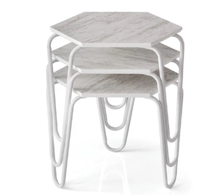 Levent Zgn.0004-433, 2130 Yıldız Zigon Sehpa Beyaz Mermer Mdf Siyah Ayak