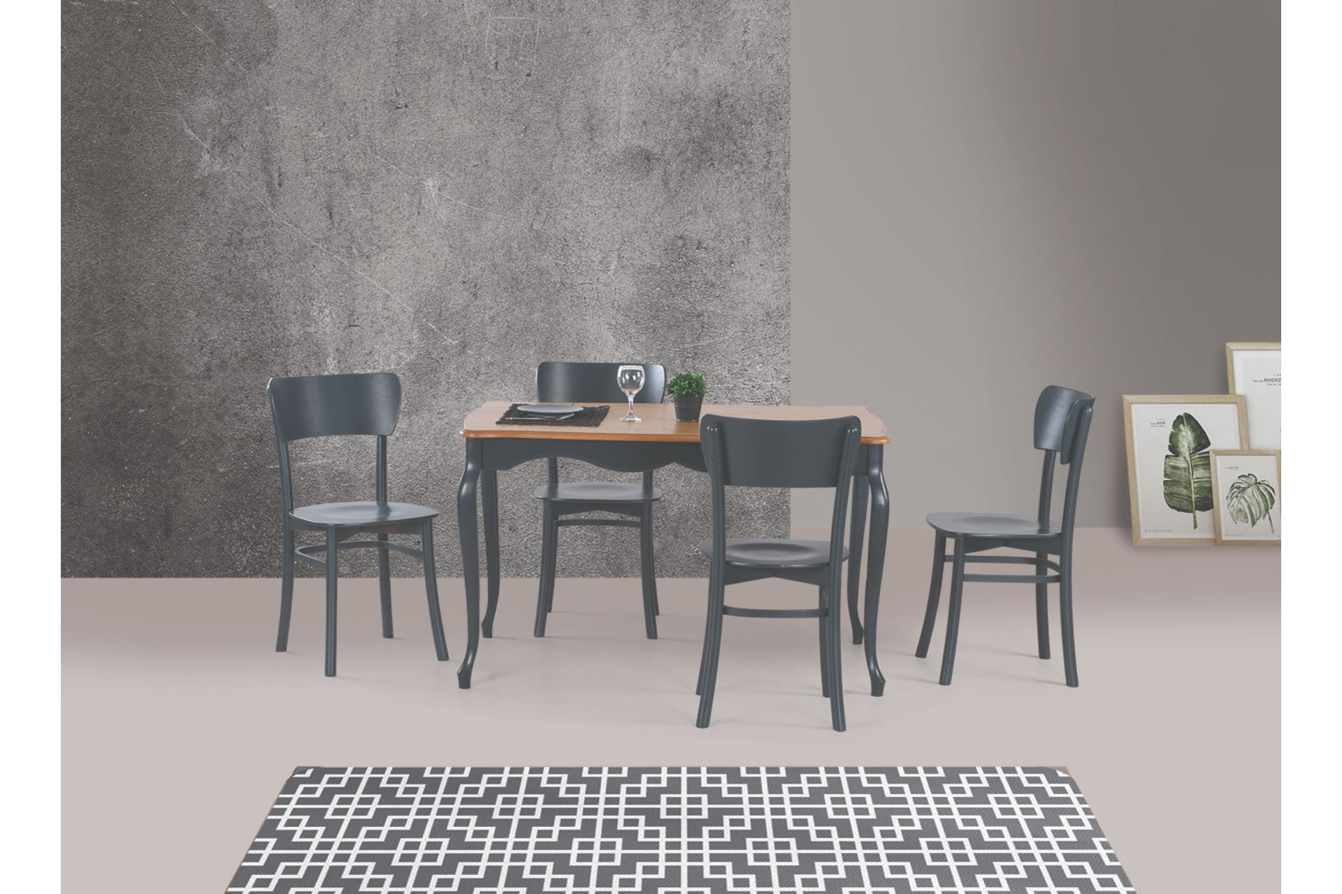 ADA LÜKENS MASA VE KAPALI KELEBEK SANDALYE TAKIMI, MEŞE ANTRASİT, 125x80
