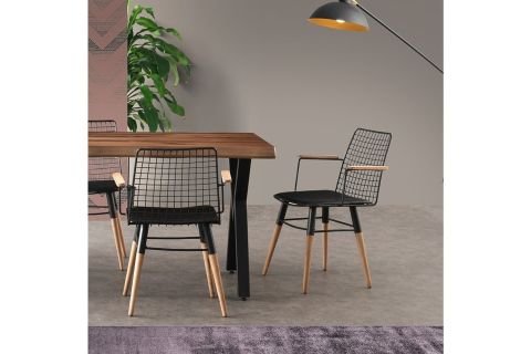 AHŞAP KOLLU TEL SANDALYE