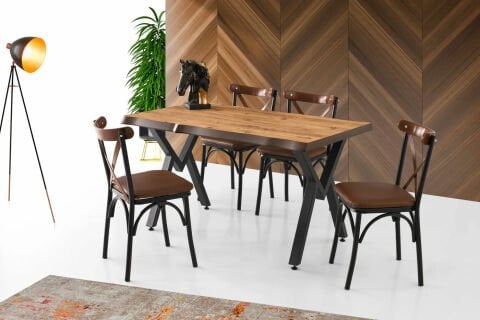 Levent MTK.0152-438, 6030 Agron Masa+(4) 3650 Sandalye Ceviz Siyah