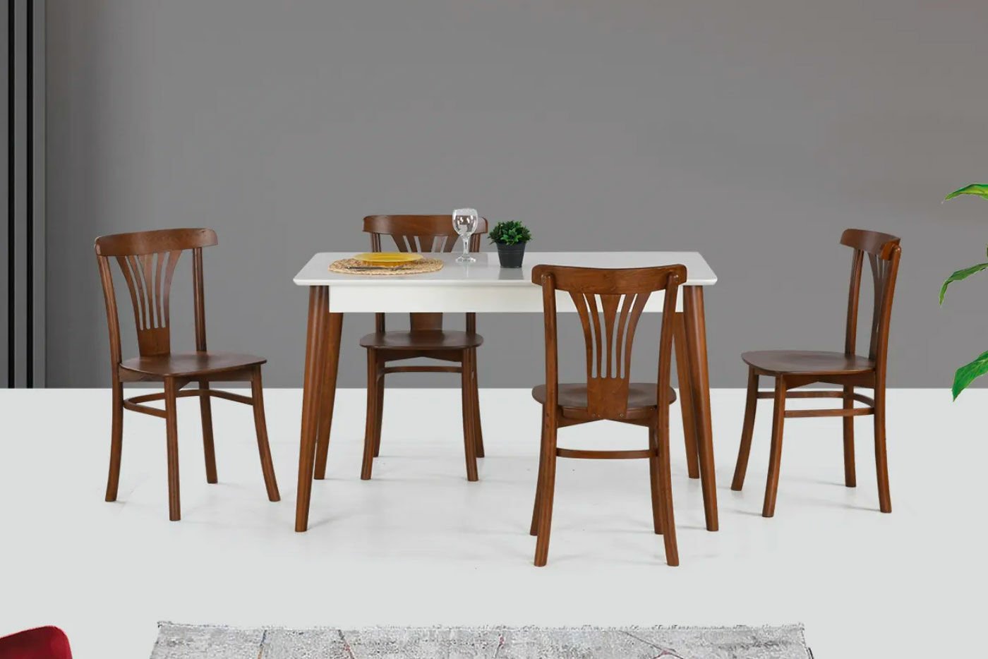 Levent MTK.0127-232, 3739 Milano Masa+(4) Sn00137 San Beyaz Açık Ceviz