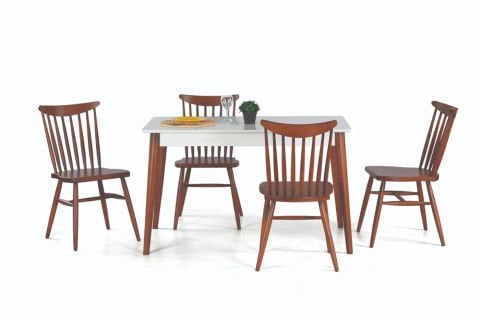 Levent MTK.0104-232, 3738 Milano Masa+(4) Sn1003 San Beyaz Açık Ceviz