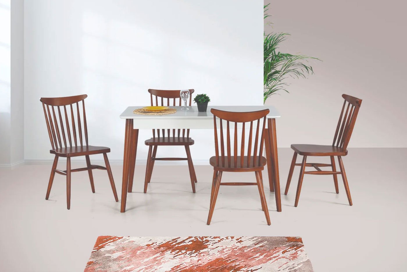 Levent MTK.0104-232, 3738 Milano Masa+(4) Sn1003 San Beyaz Açık Ceviz