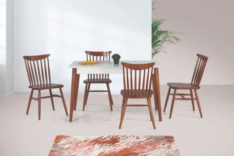 Levent MTK.0104-232, 3738 Milano Masa+(4) Sn1003 San Beyaz Açık Ceviz