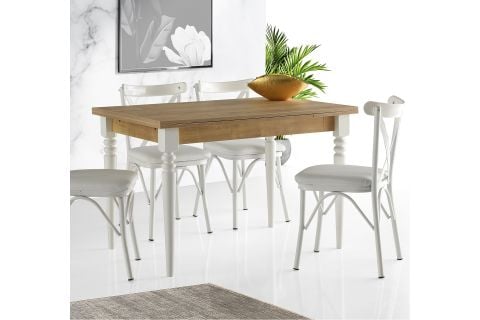 ANZİO MASA VE BAHAR ÇAPRAZ SANDALYE TAKIMI, BEYAZ, 110x70