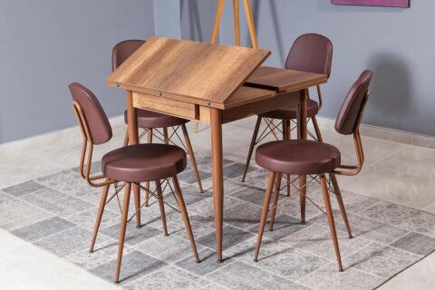 Levent Mtk.0143-474, 4020 Kartal Kare Masa+(4) 4007 Sandalye Ceviz Ceviz