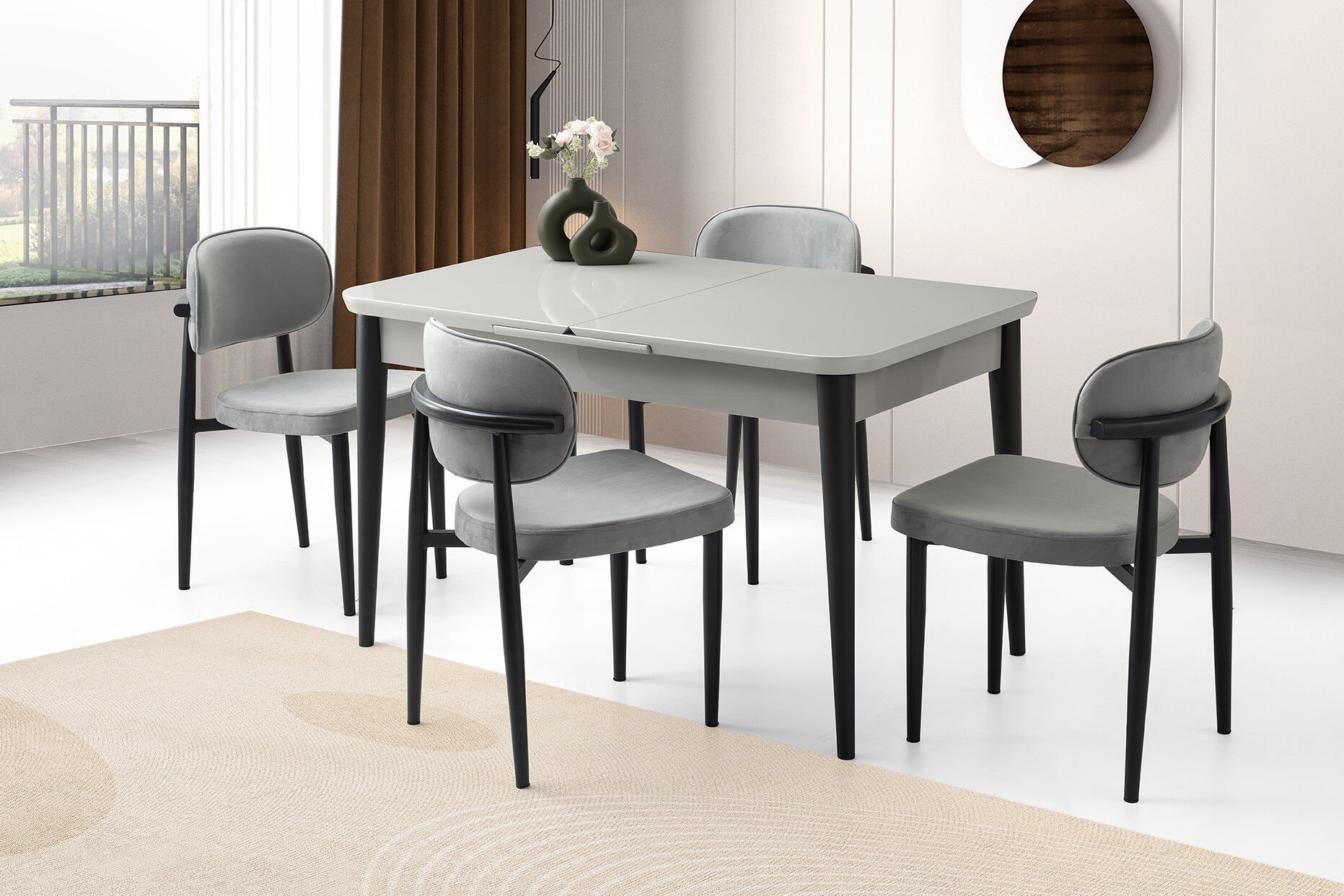 TEKNO 80*130 AHŞAP MASA + (4) POLO AHŞAP SAN GRİ SİYAH