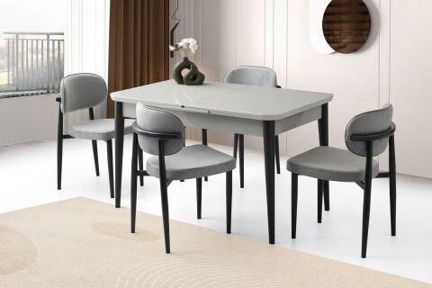 TEKNO 80*130 AHŞAP MASA + (4) POLO AHŞAP SAN GRİ SİYAH