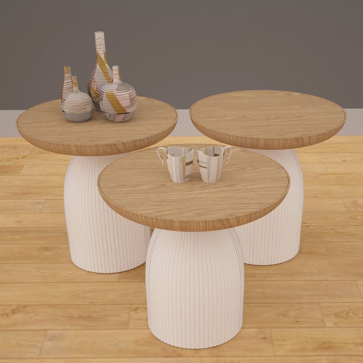 Movemo MVM-CB-3081, Mantar Sehpa Ceviz Beyaz 3'lü