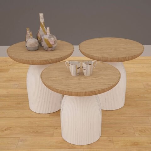 Movemo MVM-CB-3081, Mantar Sehpa Ceviz Beyaz 3'lü