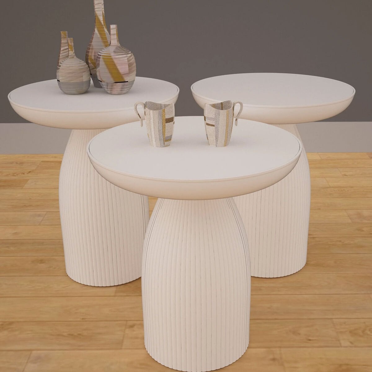 Movemo MVM-B-3082, Mantar Sehpa Beyaz 3'Lü