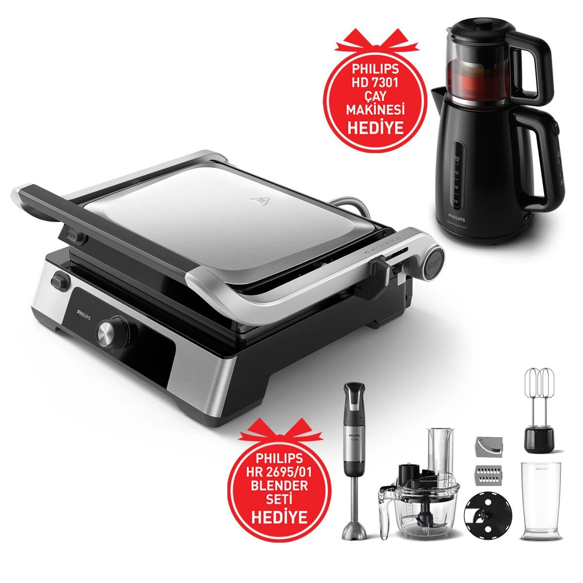 Philips Bxa0028/00, Hd6301/90 Izgara ve Tost Makinesi (hd7301 Çay Mak. & Hr2695/01 Blender Seti Hediyeli)