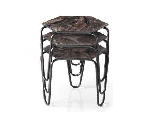 Levent ZGN.0004-432, 2130 Yıldız Zigon Sehpa Siyah Mermer Mdf Siyah Ayak