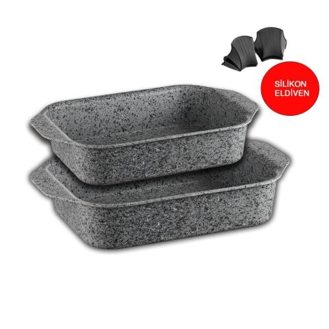 Brioni Sh-142, Stone-age 2'li Tepsi Seti (30x22 Cm / 35x25 Cm)