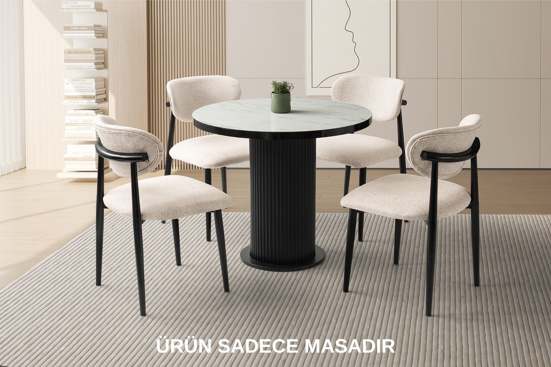 Levent Msa.0073-255, Yuvarlak Ptt Ayak 100*100 Masa Marmo Siyah