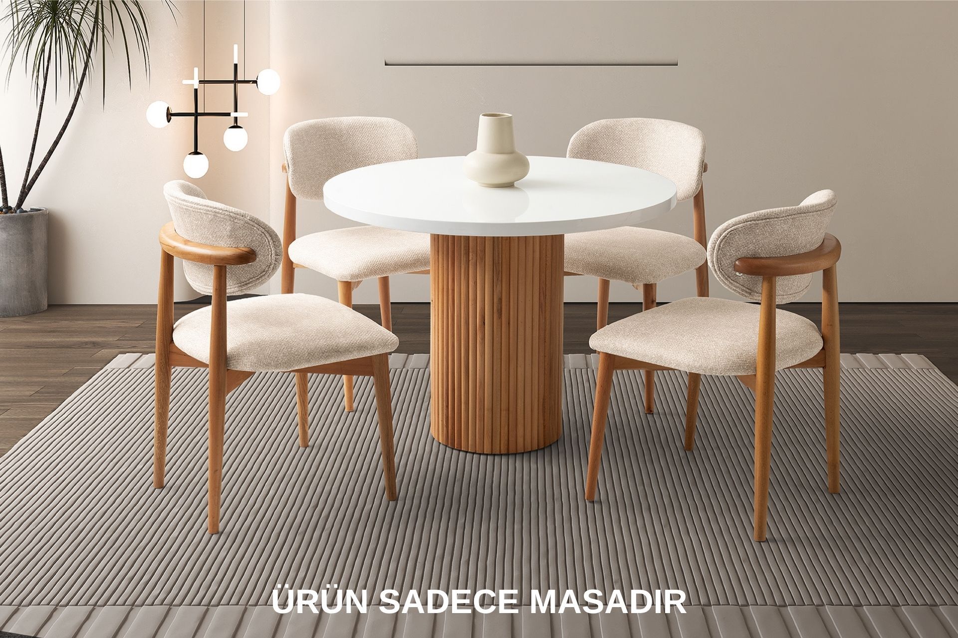 Levent Msa.0073-247, Yuvarlak Ptt Ayak 100*100 Masa Beyaz Meşe