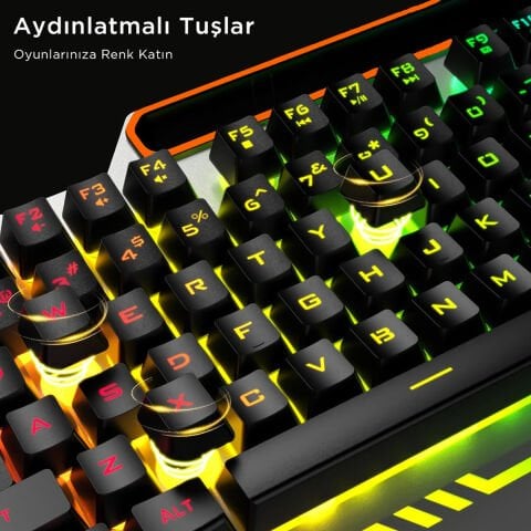 Lenovo Lecoo CM107 USB Kablolu Rainbow Aydınlatmalı Türkçe Q Oyuncu Klavye & Mouse Seti