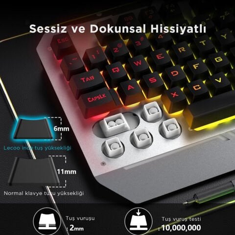 Lenovo Lecoo CM107 USB Kablolu Rainbow Aydınlatmalı Türkçe Q Oyuncu Klavye & Mouse Seti