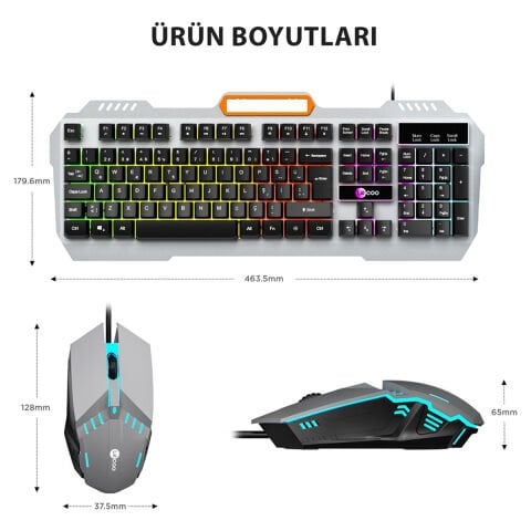 Lenovo Lecoo CM107 USB Kablolu Rainbow Aydınlatmalı Türkçe Q Oyuncu Klavye & Mouse Seti