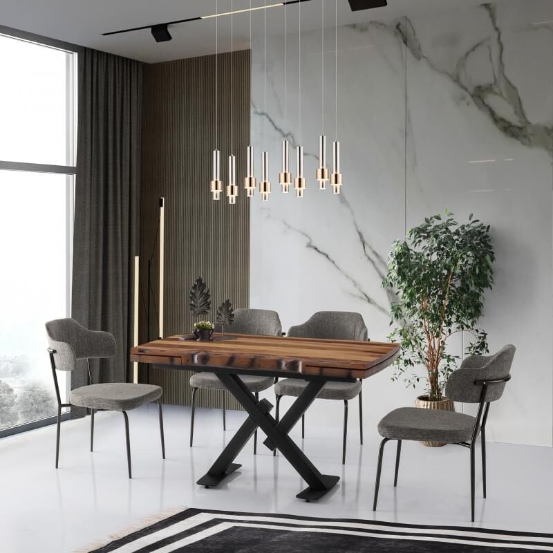 AÇILIR KÜTÜK MASA, PERA SANDALYE, CEVİZ,130x80