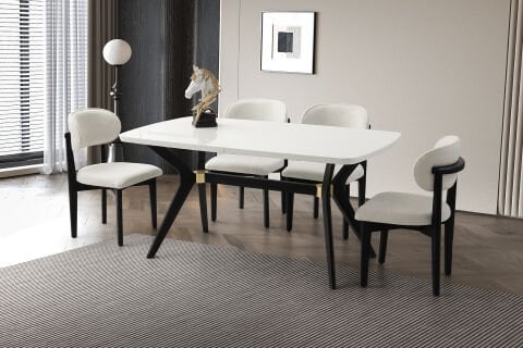 ZÜMRÜT MASA, SİONA SANDALYE, BEYAZ HG, 160x90