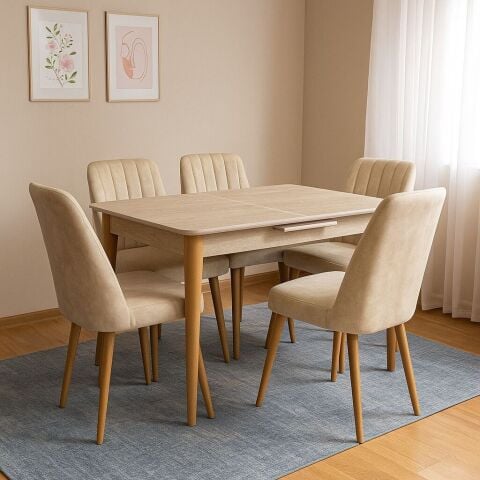 Levent Mtk.0268-295, Madrid 80*120 Ahş. Masa+(4) 4005 Berjer San Traverten Meşe