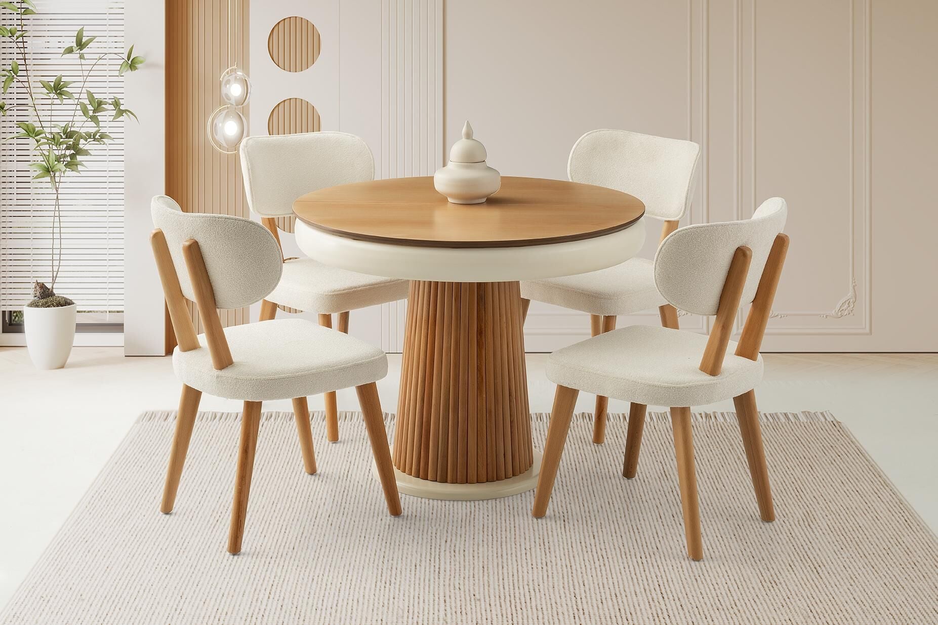 VİNTAGE MASA, SİRİUS SANDALYE, NATURAL, 100x100