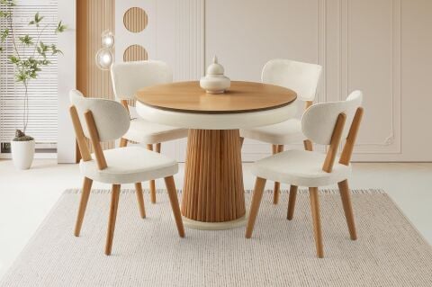 VİNTAGE MASA, SİRİUS SANDALYE, NATURAL, 100x100