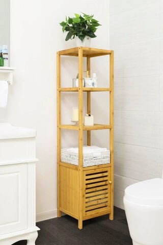 Digithome Db-0003, Tek Kapaklı Dört Raflı Bambu Banyo Düzenleyici