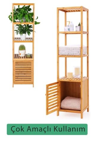 Digithome Db-0003, Tek Kapaklı Dört Raflı Bambu Banyo Düzenleyici