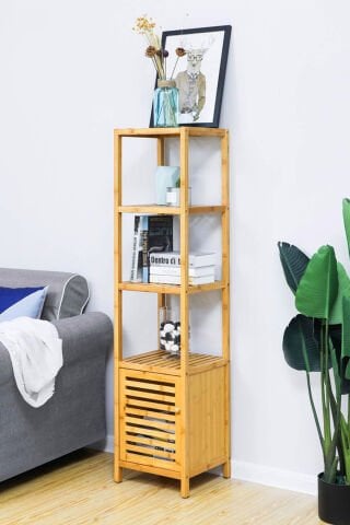 Digithome Db-0003, Tek Kapaklı Dört Raflı Bambu Banyo Düzenleyici