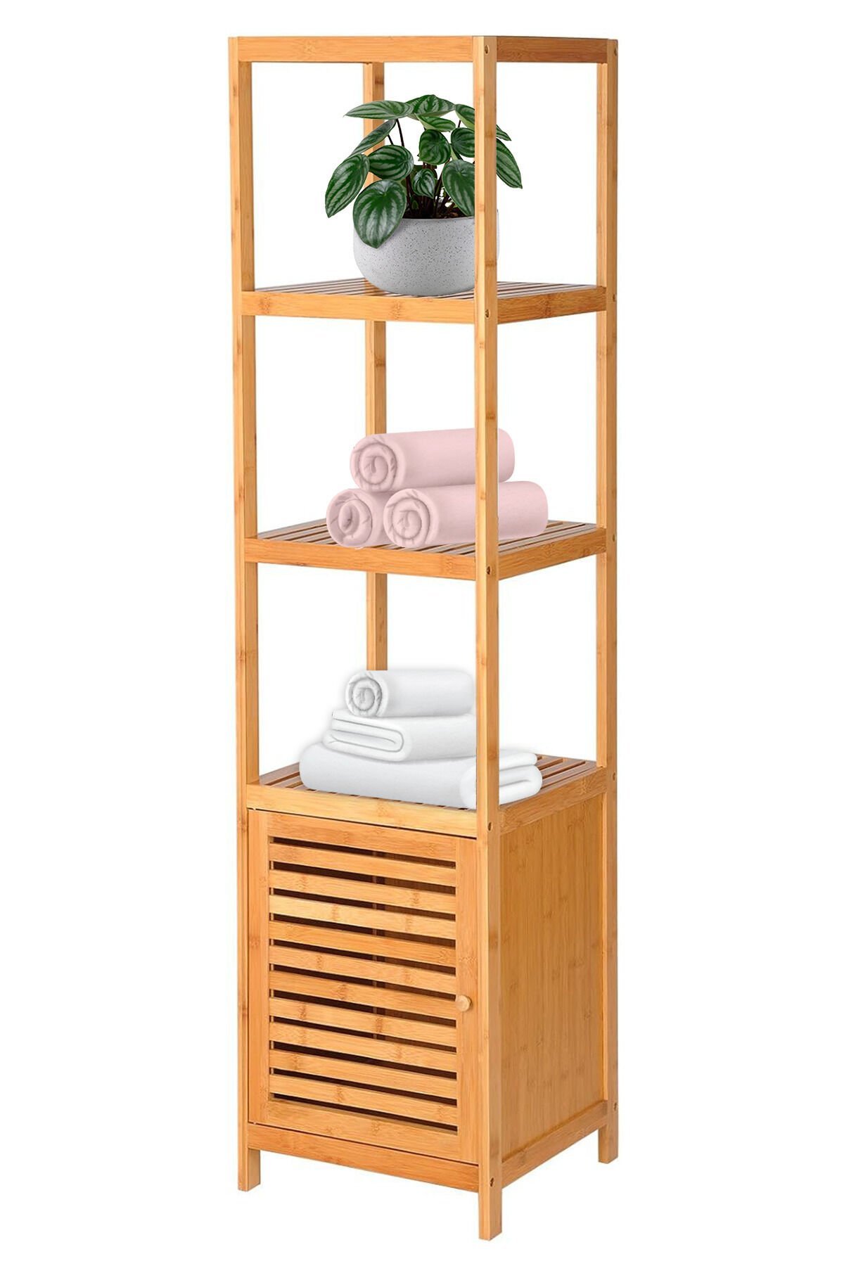 Digithome Db-0003, Tek Kapaklı Dört Raflı Bambu Banyo Düzenleyici