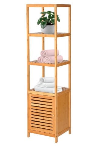 Digithome Db-0003, Tek Kapaklı Dört Raflı Bambu Banyo Düzenleyici