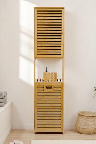 Digithome DB-0010 Kirli Sepetli Tek Kapaklı Bambu Banyo Düzenleyici