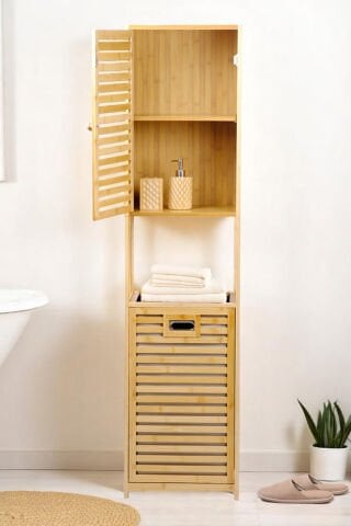 Digithome DB-0010 Kirli Sepetli Tek Kapaklı Bambu Banyo Düzenleyici