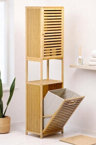 Digithome DB-0010 Kirli Sepetli Tek Kapaklı Bambu Banyo Düzenleyici