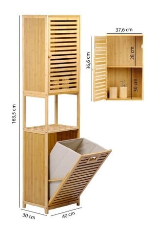 Digithome DB-0010 Kirli Sepetli Tek Kapaklı Bambu Banyo Düzenleyici