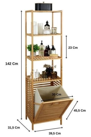 Digithome DB-0009 Kirli Sepetli Dört Raflı Bambu Banyo Düzenleyici