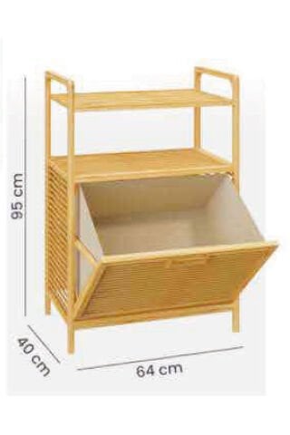 Digithome DB-0004 XL Kirli Sepetli İki Raflı Bambu Banyo Düzenleyici