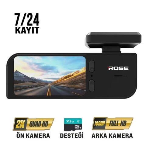 Rose MR-76 2 Kameralı Led Ekranlı Gece Görüşlü 2K+1K Araç İçi ve Arka Wifi Araç Kamerası