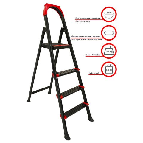 Milanor Black 3+1 Basamaklı Metal Merdiven