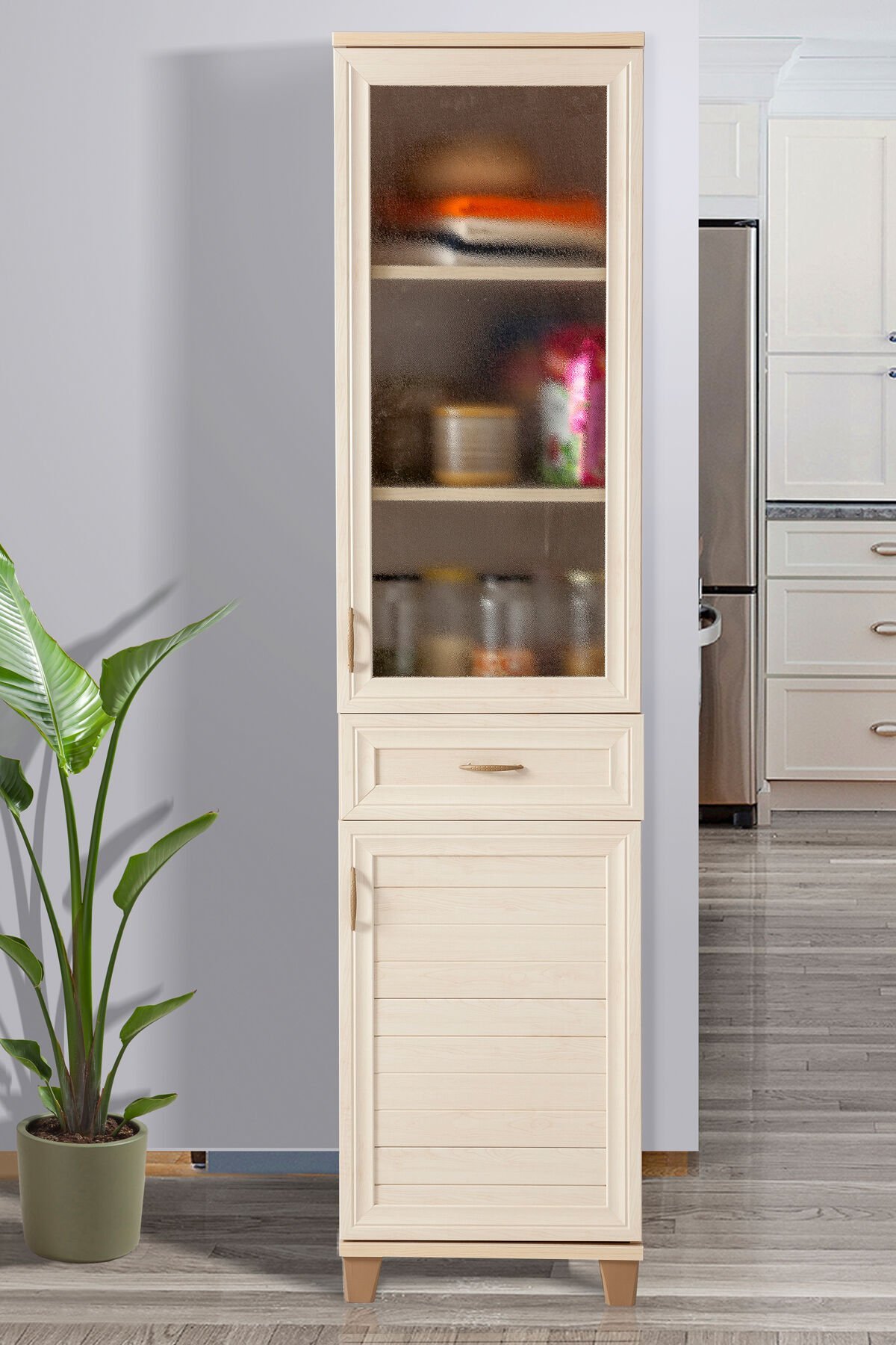 Sembol P 1086 Tek Çekmeceli 2 Kapaklı Camlı Dolap