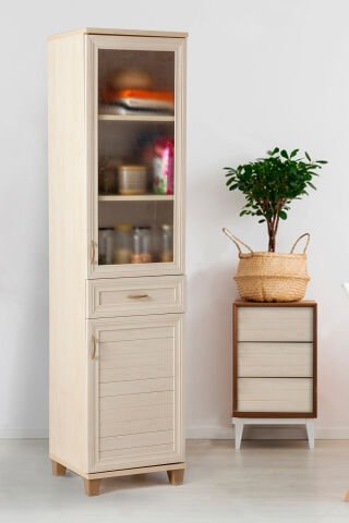 Sembol P 1086 Tek Çekmeceli 2 Kapaklı Camlı Dolap