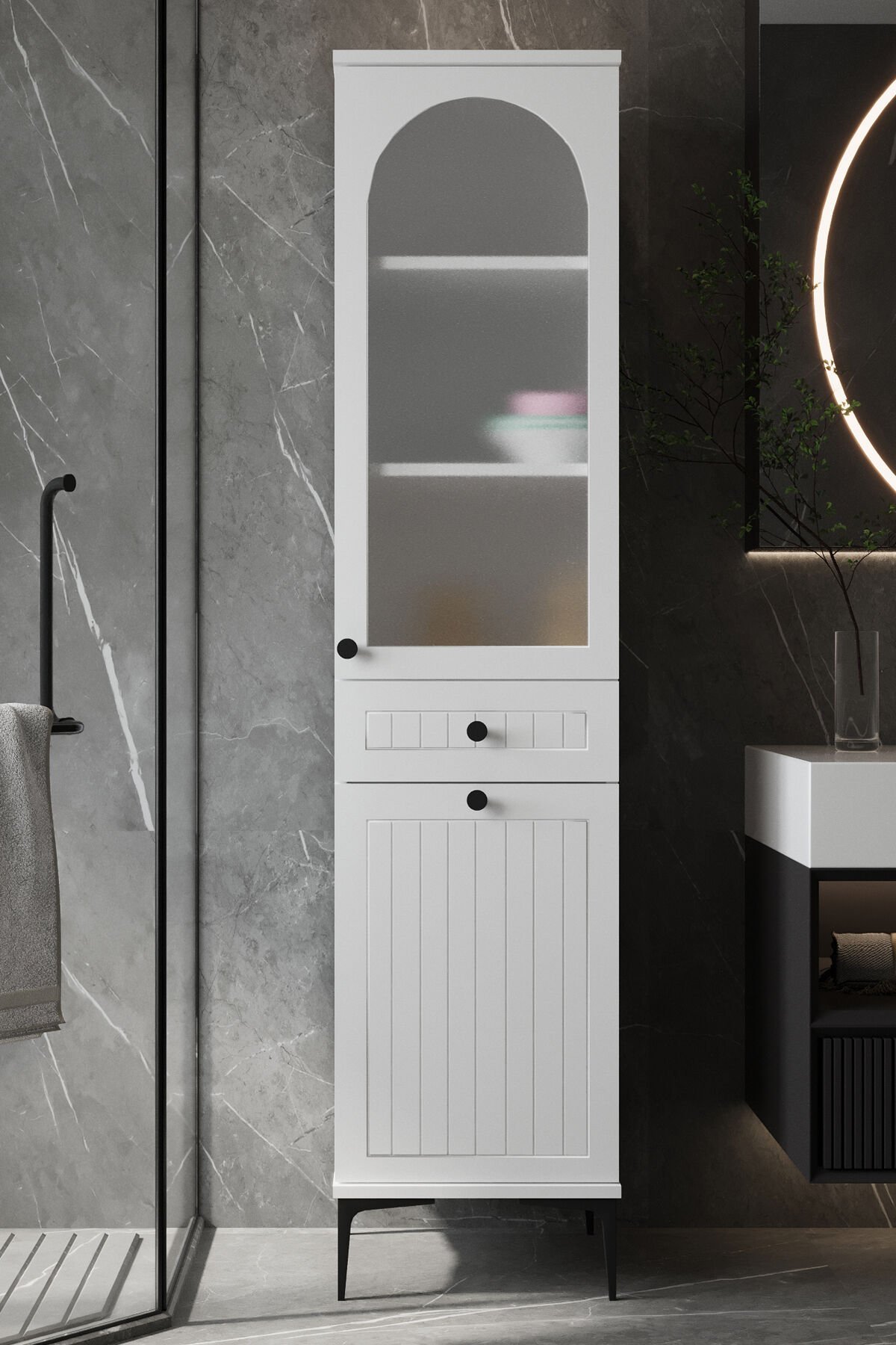 Sembol B 188, Bohem Cam Lake Kapaklı Çamaşır Sepetli Dolap